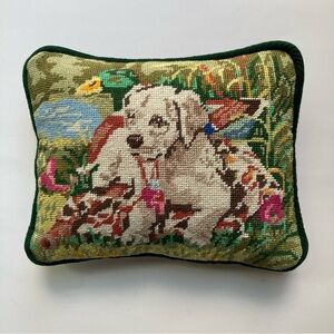 Vintage Puppy Dog Needlepoint Pillow